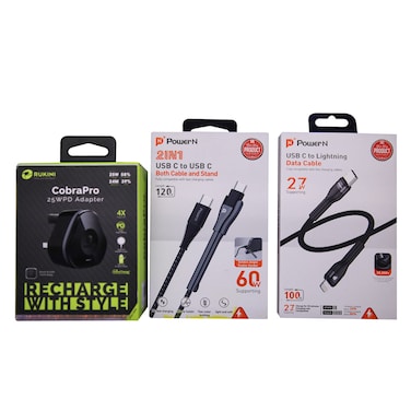 Powern Quick Charger 20W + lightning Cable + Type-C Cable, Bundle