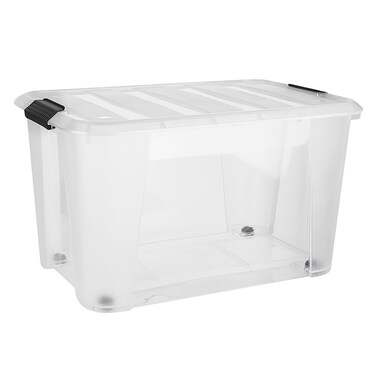 Simplify Rolling Storage Box With Clips Transparent 52L