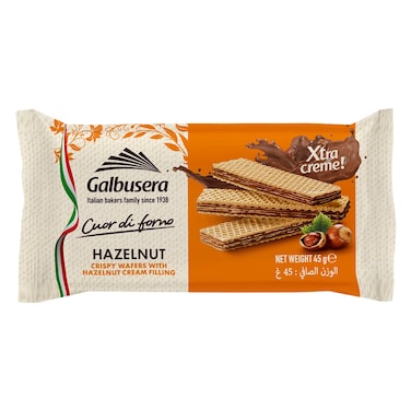 Galbusera Cuor Di Forno Wafer, Crispy Wafers With Hazelnut Cream Filling, 45g