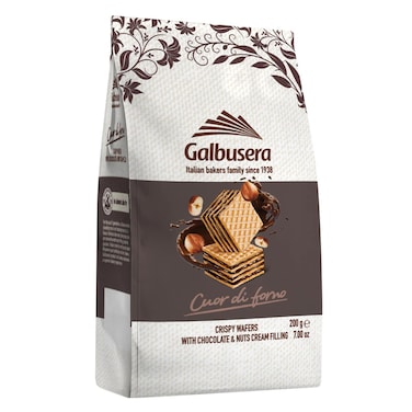 Galbusera Cuor Di Forno Cubotti Crispy Wafers with Dark Dianduja Cream Filling 200g