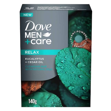 Dove Men+Care Relaxing Eucalyptus Oil &amp; Cedar Oil 4-in-1 Bar Plant Powered Cleansing Bar, 141 g