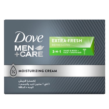 Dove Men+Care Refreshing Cleansing Bar, Extra Fresh,3in1, for Clean Face, Body and Shaving, with &frac14; Moisturizing Cream, 100g