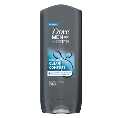 Dove Men+Care Hydrating Cleanser, Clean Comfort,3in1, for Clean Face, Body and Hair, with 24H Nourishing Micromoisture Technology, 250ml