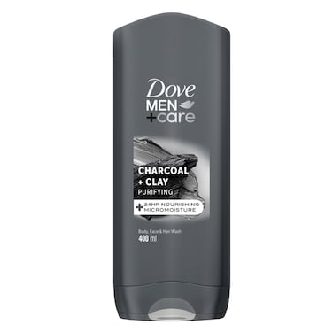 Dove Men+Care Purifying Cleanser,Charcoal and Clay,3in1, for Clean Face, Body and Hair, with 24H Nourishing Micromoisture Technology, 400ml