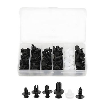 مجموعة مشابك تثبيت السيارات وأدوات التثبيت البلاستيكية من 100 قطعة - مشابك تثبيت السيارات بمقاسات 6 فتحات، ومشابك زخرفية بمسامير تثبيت لقوالب الألواح وملحقات السيارات