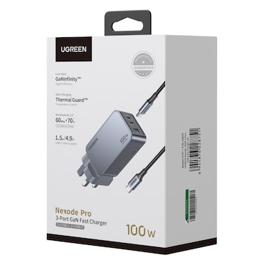 Ugreen UK25875 Nexode Pro 3 Port GaN Fast Charger 100W Grey