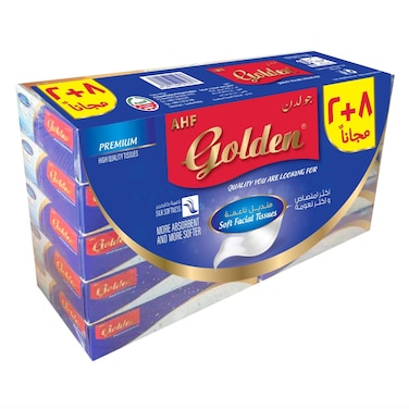 Golden Facial Tissue Box, 8 + 2 Packs