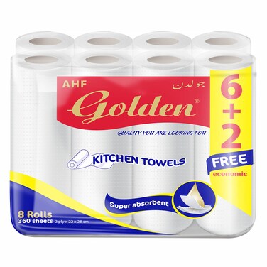 Golden Kitchen Towels, 6 + 2 Rolls