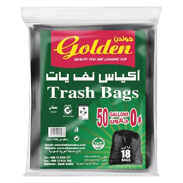 Golden Garbage Bags, 50 Gallons Capacity