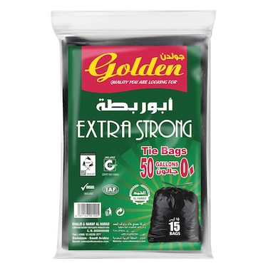 Golden Garbage Bags, 50 Gallons Capacity with Tie Closure
