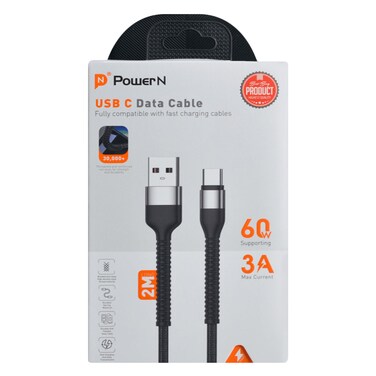 PowerN USB-C Data and Charging Cable &ndash; 2 m &ndash; 60W &ndash; 3A &ndash; Reinforced