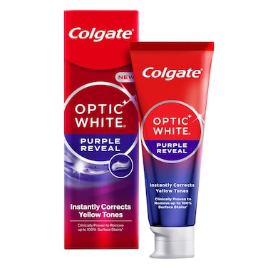 Colgate Optic White Purple Reveal - Instantly Corrects Yellow Tones &amp; Removes Up to 100% Surface Stains 75ml

