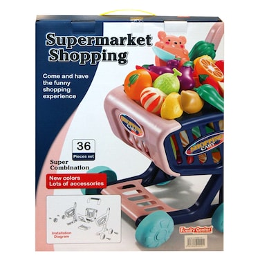 Supermarket Shopping Play Set - Enjoy a Fun Shopping Experience, Fruit Can Be Cut, Super Combination, New Colors, Lots of Accessories, Suitable for 3+ Ages, Social Contact Operation, 36 Pieces Set