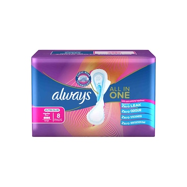 Always Pads Ultra Slim All in One CurveWear Normal with Wings, 8 Sanitary Pads