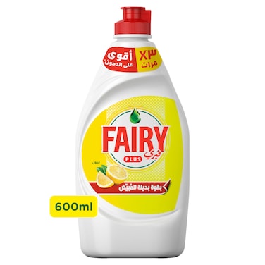 Fairy Plus Lemon Dishwashing Liquid Soap, With Alternative Power To Bleach, 600ml