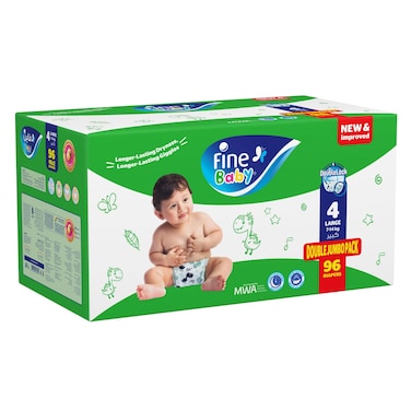 Fine Baby Diapers Box Large, Size 4, (7 - 14 kg) 96 Diapers