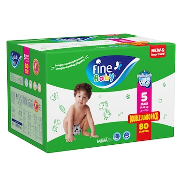 Fine Baby Diapers Box Maxi, Size 5, (11 - 18 kg) 80 Diapers
