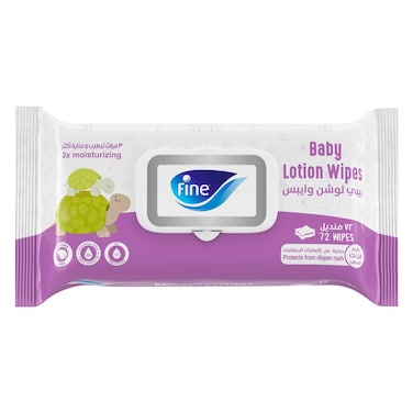 Fine Baby Lotion Wipes - 72 Wipes, With Moisturizing Zinc Cream, Protects from Diaper Rash