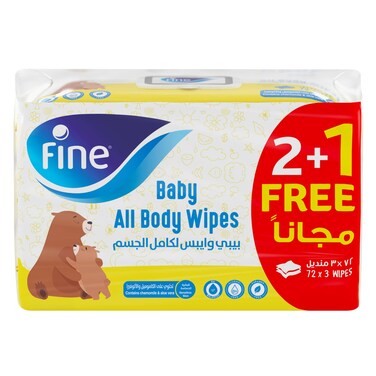 Fine Baby All Body Wipes - 72 Wipes, Contains Chamomile &amp; Aloe Vera, For Sensitive Skin