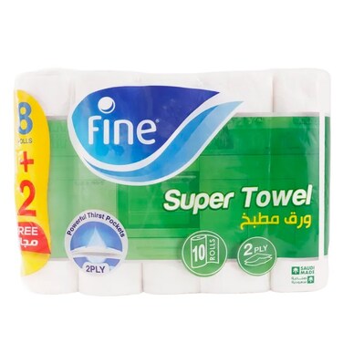 Fine Kitchen Towel 2 Ply 40 Sheets &ndash; Pack of 8+2 Free (4 Rolls Per Pack)