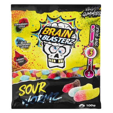 Brain Blasterz Sour Worms Gummy Candy 100g