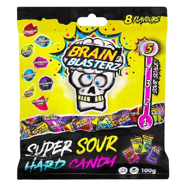 Brain Blasterz Super Sour Hard Candy, 8 Flavors, 100g
