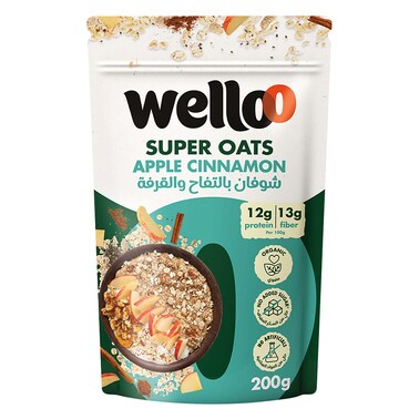 Wello Super Oats Apple Cinnamon, Organic Oats With No Added Sugar, Healthy Oats Rich In Protein And Fiber 200g