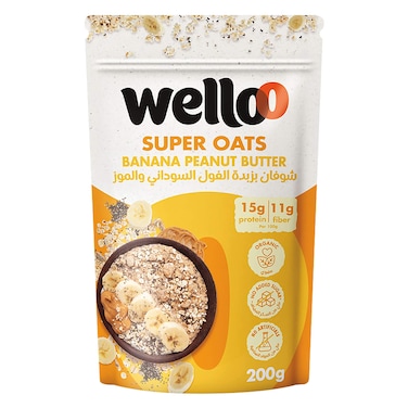 Wello Super Oats Banana Peanut Butter, Organic Oats With No Added Sugar, Healthy Oats Rich In Protein And Fiber 200g