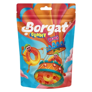 Borgat Jelly Rings Peach Flavored, Tub, 80g