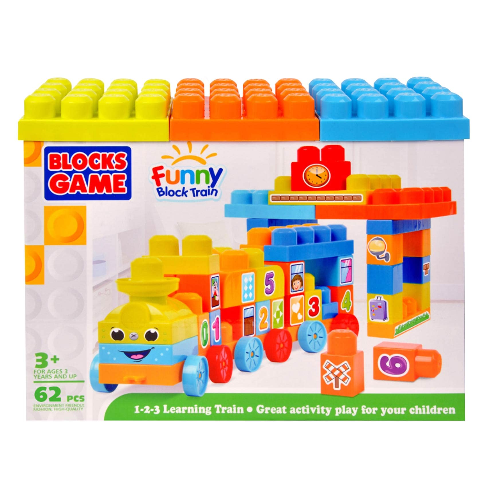 Buy Blocks Game - Funny Block Train, 62 Pieces, 1-2-3 Learning Train ...