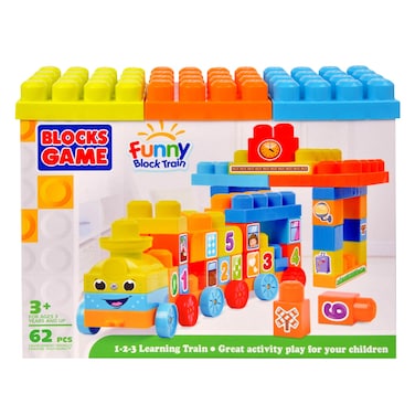 Blocks Game - Funny Block Train, 62 Pieces, 1-2-3 Learning Train, Great Activity Play for Children, Suitable for 3+ Ages