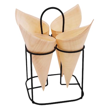 5 Pieces Wooden Cone Set With Metal Stand