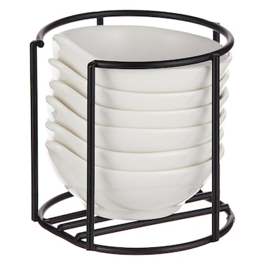 ‎6 أطباق سيراميك مع حامل معدني دائري‎