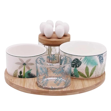 طقم تقديم خشبي دائري، 12 قطعة