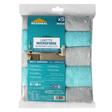 Rozenbal Microfibre Dishcloth Set in Roll 5 Cloth, 30x30cm