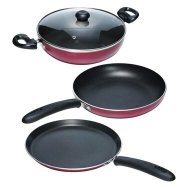 British Chef 4 Piece Nonstick Cookware Jumbo Set 26cm Tawa, 24cm Fry Pan, 24cm Kadai Insulated Handle Powered with Premium Grip