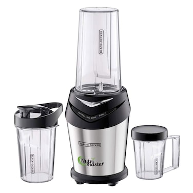 Black &amp; Decker, NutriMaster 600W Blender,700ML Jar, Includes 3 travel cups with lid, Best for soups, smoothies, sauces, baby food and more, Dishwasher Safe, Black, NE600-B5