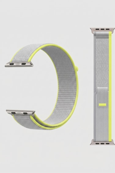 Primo Plus Nylon Sport Loop سوار لـ آبل ساعة, رمادي مع Neon Yellow Edging, متوافق مع 42مم, 44مم, 45مم, 49مم