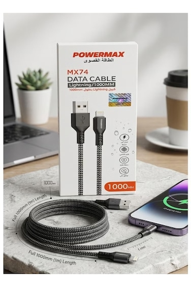 Primo Plus MX74 Lightning Data Cable, 1000mm (1m) Fast Charging &amp; Sync Braided Cable for iPhone and Apple Devices