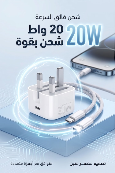 Primo Plus 20W حائط شاحن مع USB-C إلى USB-C قماش كابل PD سريع شحن أبيض