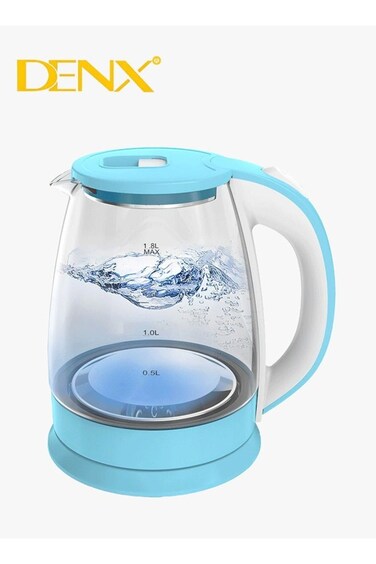 Denx زجاج كهربائي غلاية, سعة 1.8 لتر, 1500 واط أزرق