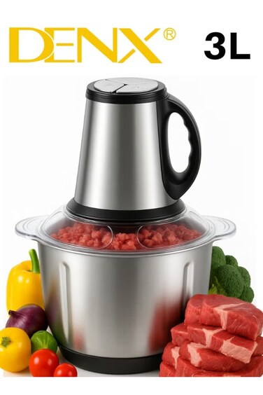 Denx 3L كهربائي لحم مطحنة & طعام مفرمة, غير قابل للصدأ فولاذ لحم Mincer, خضار مفرمة, Garlic و Nut مطحنة, متعدد وظيفة مطبخ طعام معالج, 4 حاد شفرات & 2 سرعة تحكم
