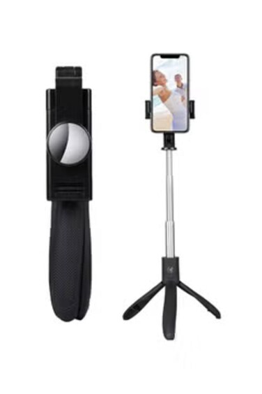 Primo Plus Tripod Extendable Selfie عصا مع بلوتوث جهاز تحكم عن بعد أسود