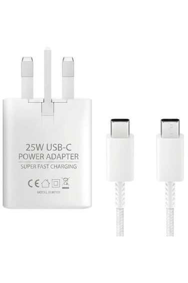 Primo Plus 3-دبوس فائق سريع شحن 25W طاقة محول مع نوع-C كابل أبيض