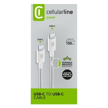 سليويلار لاين كابل بيانات مضفر، USB-C إلى USB-C، 150 سم مضفر معزز، أبيض، [USBDATABRCTOC15W]