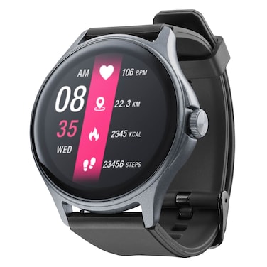 سيليولارلاين ساعة ذكية آيون برو دائرية باللون الأسود، شاشة لمس كاملة 1.38 بوصة TFT، بلوتوث، مقاومة للماء والغبار IP67، مراقبة معدل ضربات القلب والضغط والأكسجين والنوم والتوتر