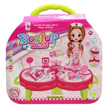 مجموعة ادوات طبيب مع صوت وإضاءة - وردي