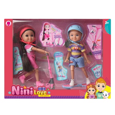 دمية نيني مع سكوتر ولوح تزلج