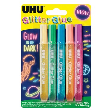UHU Glitter Glue, 10ml x 5 Colors