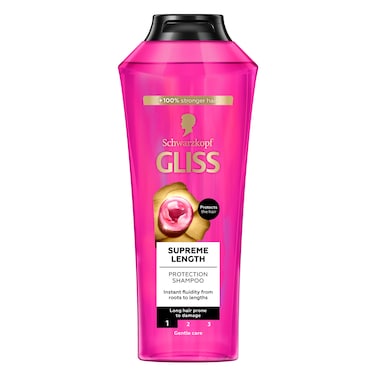 Gliss Supreme Length Protection Shampoo 400ml &ndash; For Long Hair Prone To Damage, Gentle Care, +100% Stronger Hair, Instant Fluidity From Roots To Ends